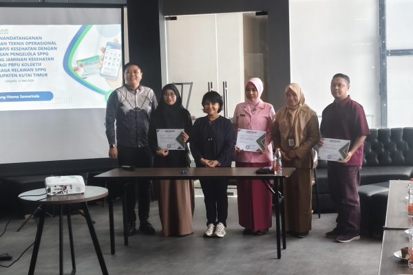 Penandatanganan perjanjian kerja sama teknis operasional antara BPJS Kesehatan dan yayasan mitra BGN yang berlangsung di Room Meeting Zenova Hotel, Sangatta, Selasa (12/5/2026).